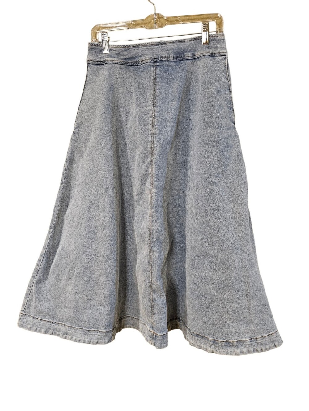 Polagram Light Blue Denim A-Line Midi Skirt